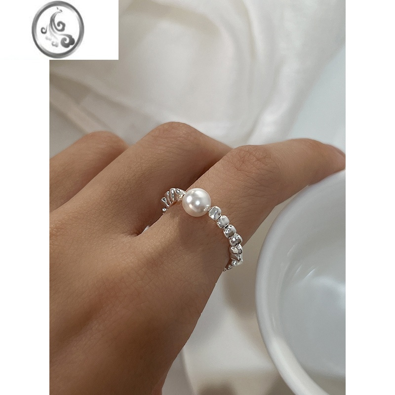 JiMi 简约小众设计感S925银银碎银子施家珍珠戒指个性食指戒女