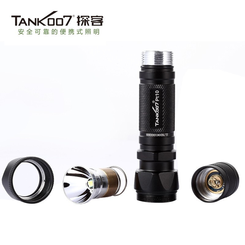 TANK007 PT10 户外强光战术防身手电筒 户外应急灯远射防水充电手电筒 黑色(H)