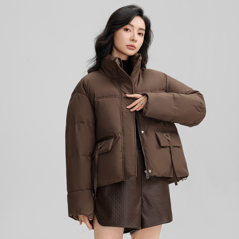 2024羽绒棉服加厚新款冬季短款立领百搭宽松面包服学生棉衣外套女 咖啡 M