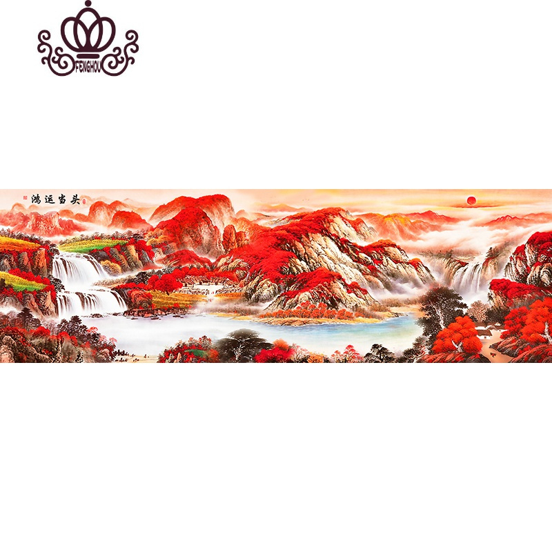 封后纯棉十字绣2019新款绣线绣鸿运当头客厅大幅山水画2米5满绣 满绣[靓丽丝线4股]200x75CM
