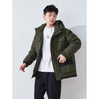 [2.5折价286元]唐狮冬季新款羽绒服男口袋拼接脱卸短款连帽羽绒服秋冬