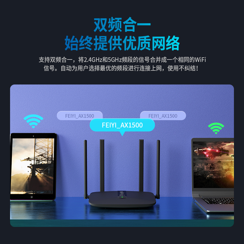 飞邑(FEIYI)AX1510 WiFi6 双千兆无线路由器 5G双频高速网络 游戏路由 全千兆端口 智能家用穿墙