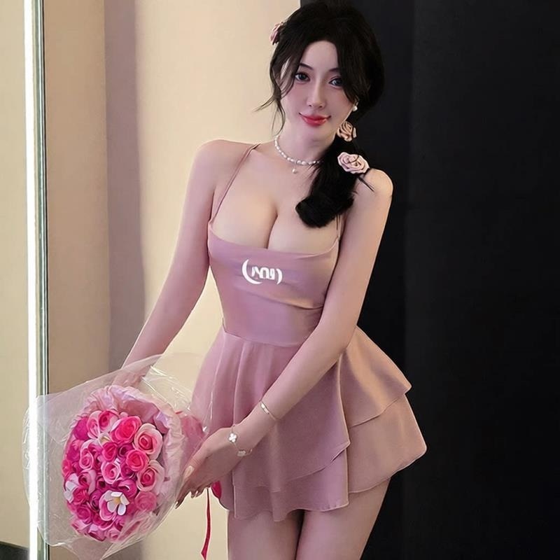 长夜漫漫情趣内衣性感紫色吊带睡裙女纯欲风系带制服诱惑睡衣1054高清大图