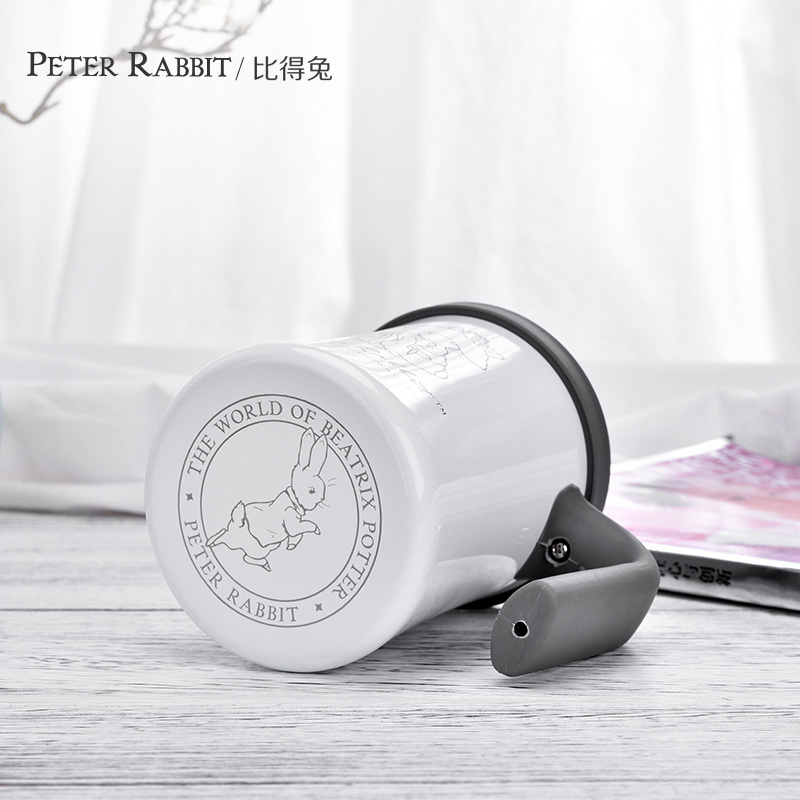 比得兔(Peter Rabbit) 办公室水杯304不锈钢创意马克杯茶杯带盖咖啡杯杯子 白色