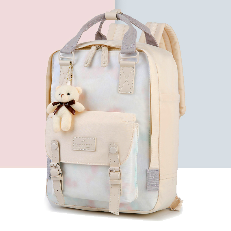 领头鸟书包甜甜圈防水双肩包女高中初中生尼龙布书包大容量休闲旅行包