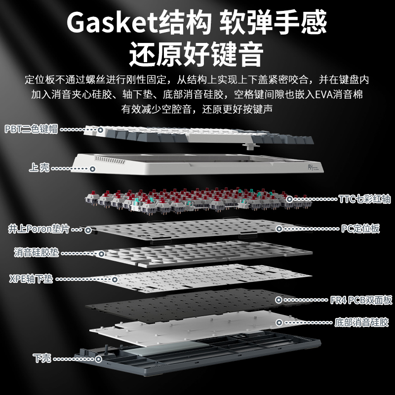 RK H81晚星版机械键盘无线2.4G蓝牙有线三模gasket结构PBT键帽电脑游戏笔记本办公键盘TTC七彩红轴