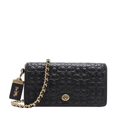 COACH 蔻驰 奢侈品 女士单肩包专柜款黑色皮革斜挎链条包女 28631 OLBLK