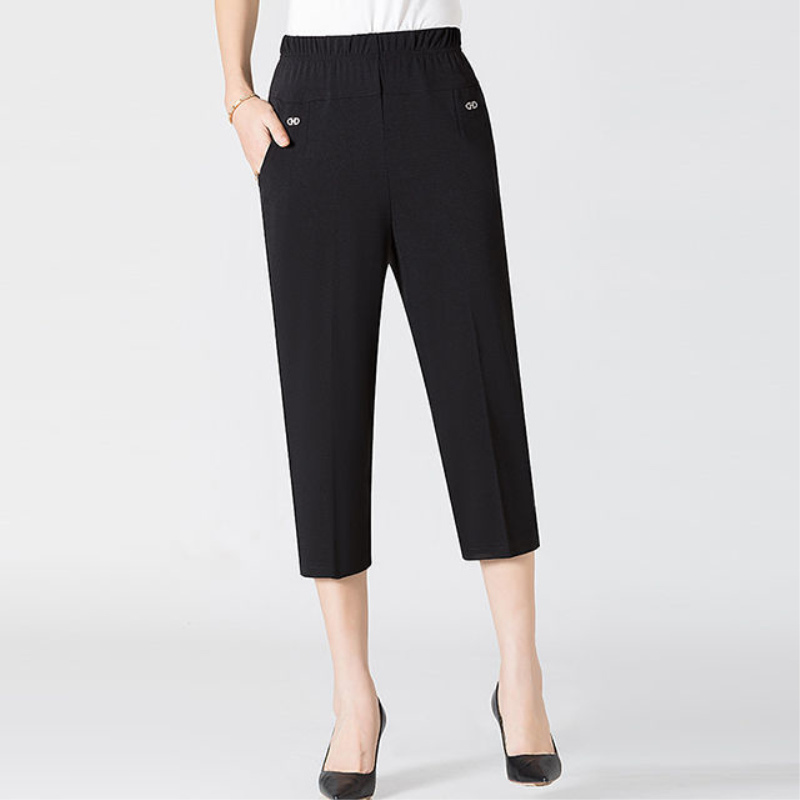 爱博尔妈妈装夏季时尚气质显瘦七分直筒裤中老年女大码宽松休闲裤