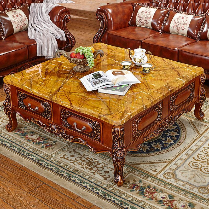 欧式大理石茶几实木花美式复古茶台正方形茶几角几边几客厅茶几高清大图