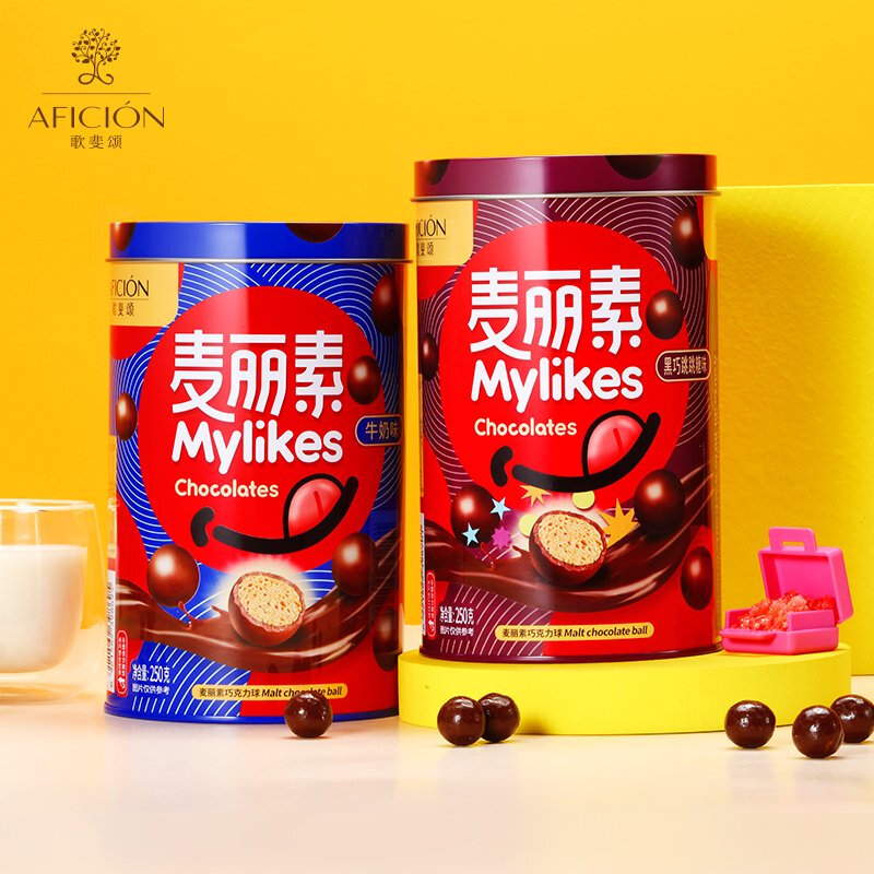 歌斐颂麦丽素桶装牛奶夹心黑巧球跳跳糖儿童女生怀旧零食250g高清大图
