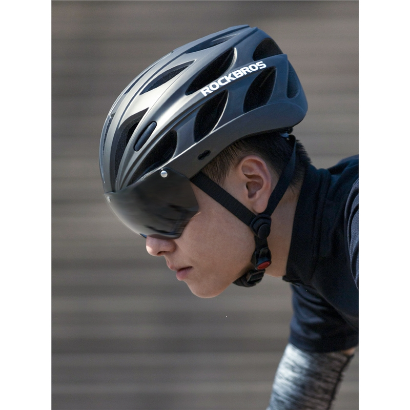 古达自行车头盔带风镜一体成型骑行头盔男女山地公路车安全帽