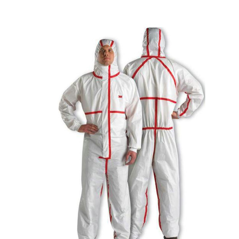 3m4565白色带帽红色胶条连体生物传染性制剂化工实验防护服5件xl码