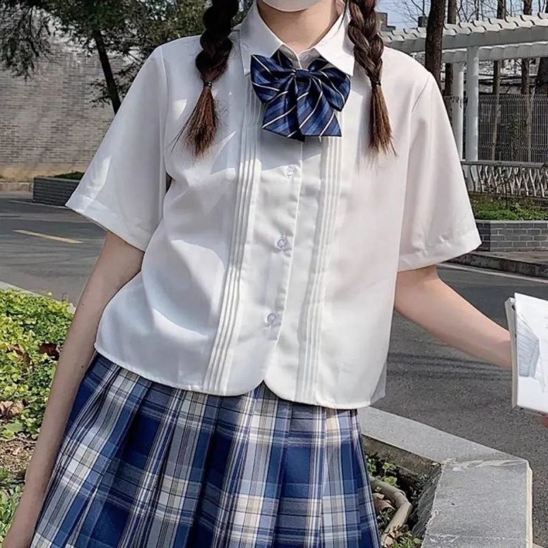 欧莎倩jk短款白衬衫短袖女夏季学院风校供日系少女初中学生甜美方领