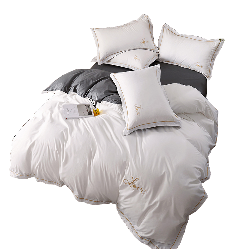 美帮汇北欧轻奢磨毛四件套 民宿酒店床上用品床单男简约单人被罩 白高清大图