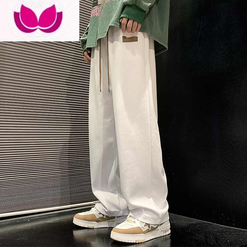 七斓美式复古裤子男士夏季新款宽松百搭白色直筒阔腿裤青少年休闲长裤
