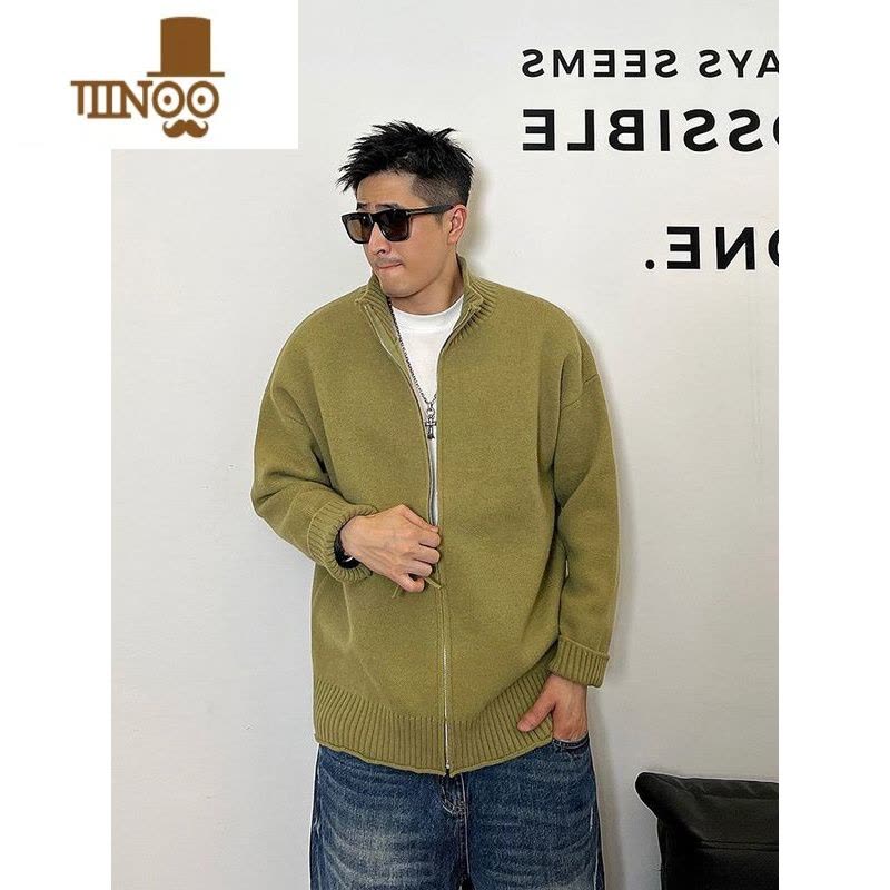 YANXU日系青年拉链开衫设计感ins夹克男士秋季针织衫宽松简约毛衣外套图片