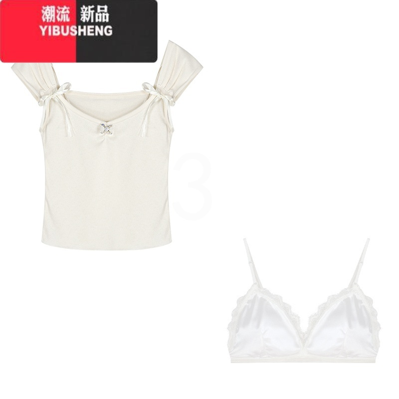 YIBUSHENG纯欲白色蝴蝶结短袖T恤女季吊带设计感小众短款甜辣妹绝美上衣