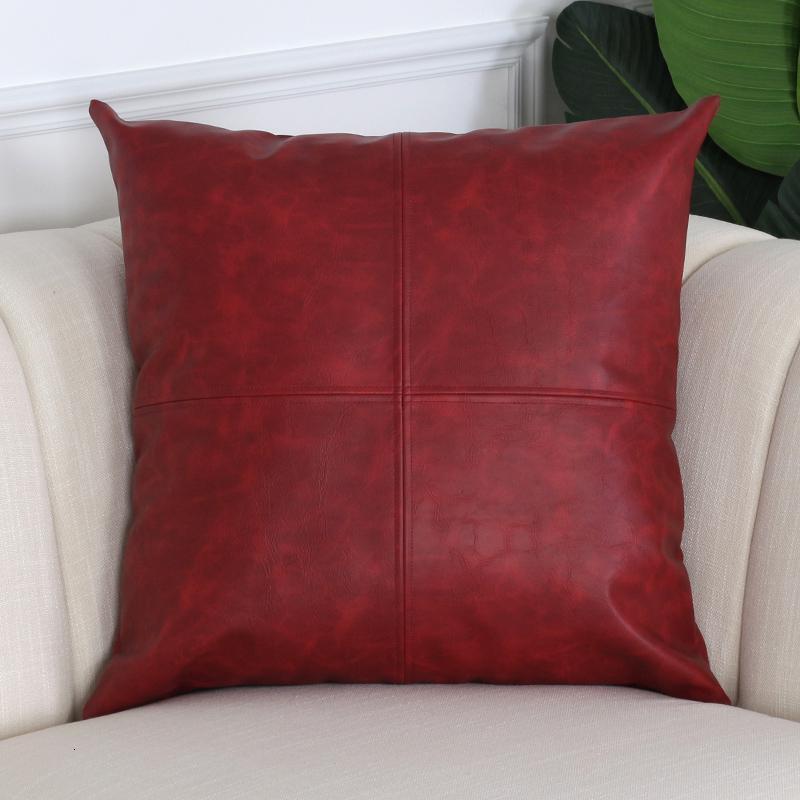 美帮汇北欧抱枕客厅现代皮沙发皮靠枕简约轻奢仿质靠垫定制 枣红拼接抱枕/50X50cm 外套+枕芯
