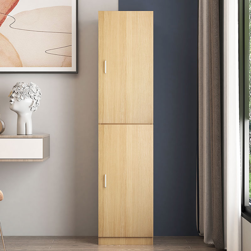 臻远 ZY-MZYG-2简约木质衣柜卧室单开门衣柜夹缝储物柜浅胡桃B款上下门高清大图