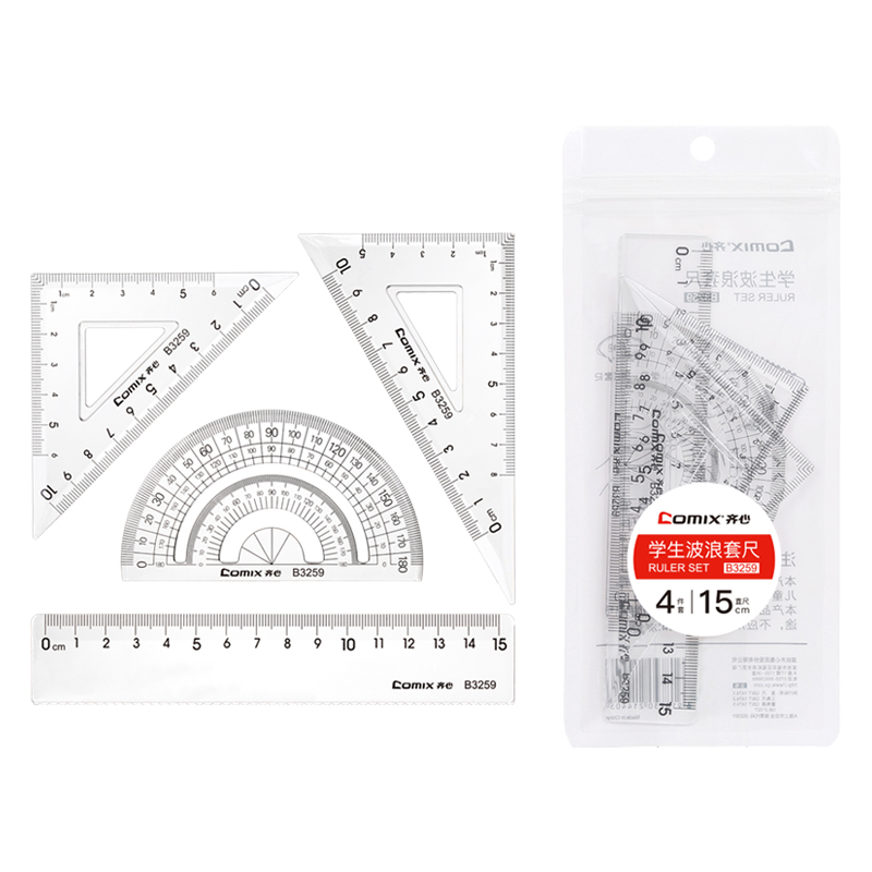 齐心 B3259 学生波浪套尺 透明
