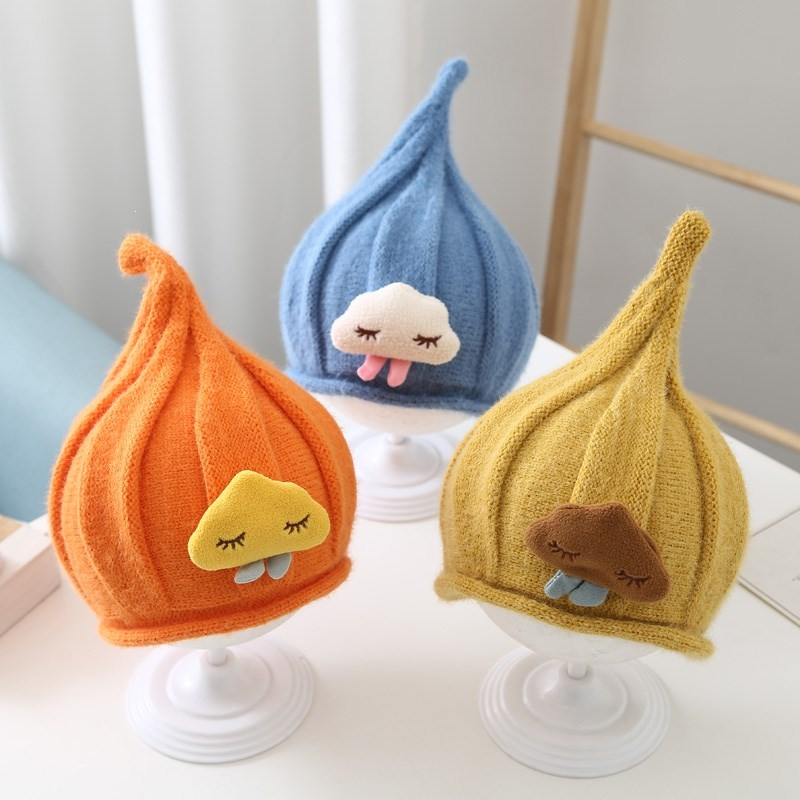 宝宝帽子秋冬季婴儿智扣毛线帽可爱超萌男女童尖尖帽婴幼儿童针织帽潮
