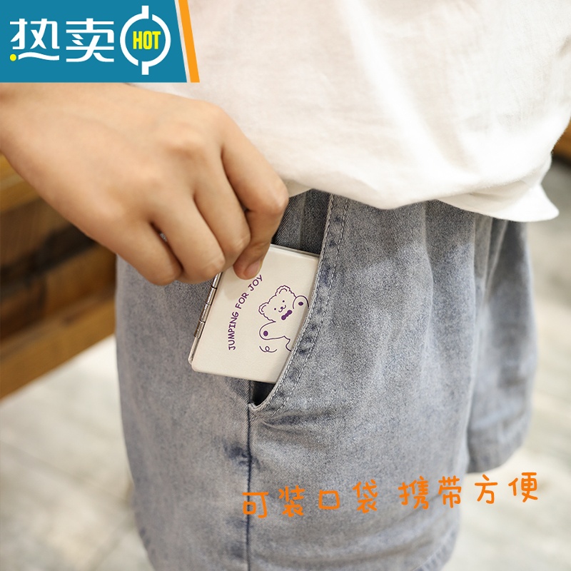 敬平网红ins小镜子女便携化妆镜随身携带折叠宿舍学生小号手持双面镜便携式用镜 落井小熊高清大图