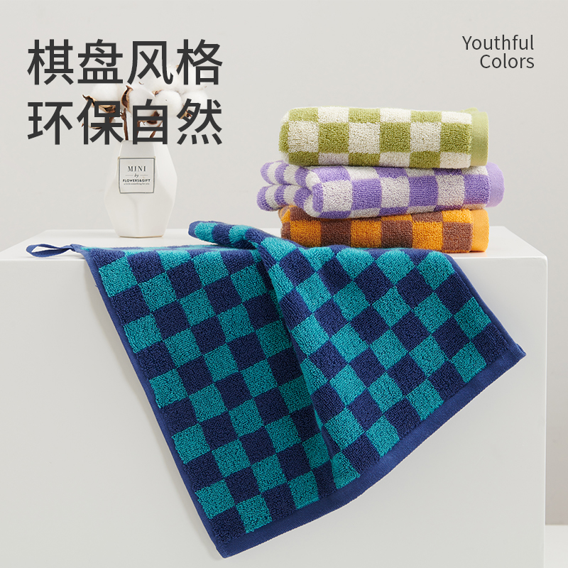 洁玉 棉棉格调100%新疆阿瓦提长绒棉AAA级抗菌带挂绳款方巾 J4731W 紫苑高清大图