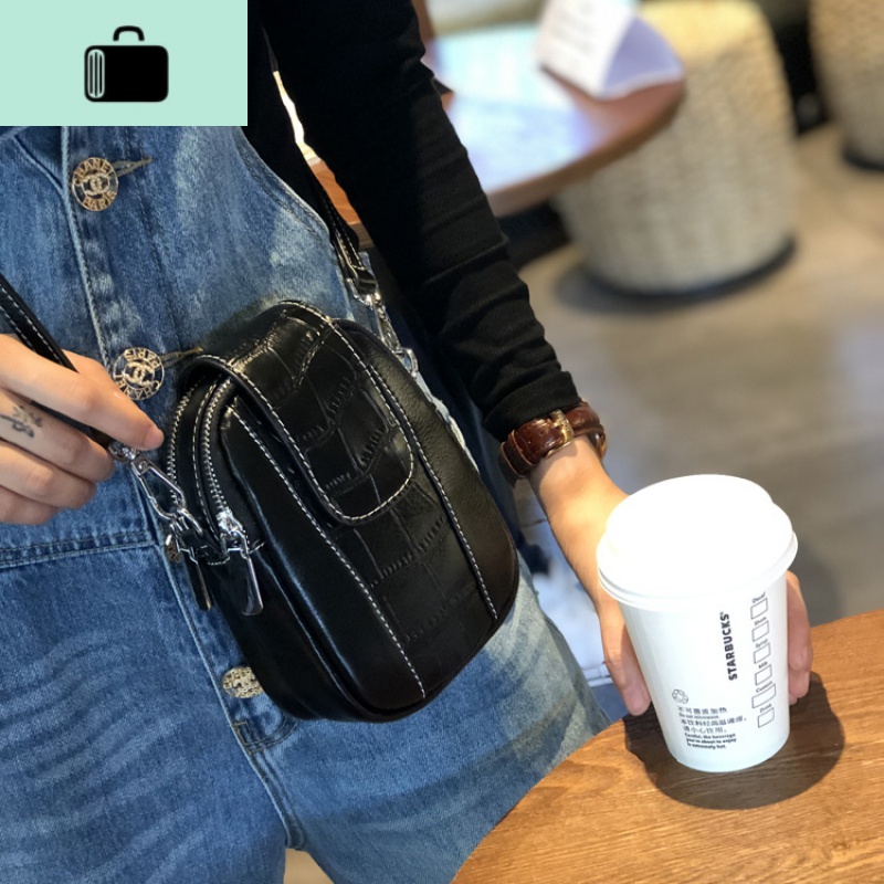 包包女小包2020新款流行潮夏天手机包单肩斜挎迷你包真皮竖款女包NEWLAKE 黑色