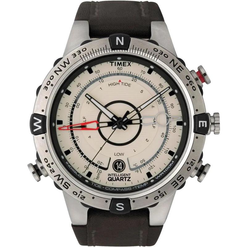 Timex/天美时石英潮流防水多功能温显潮汐指南针棕表盘手表