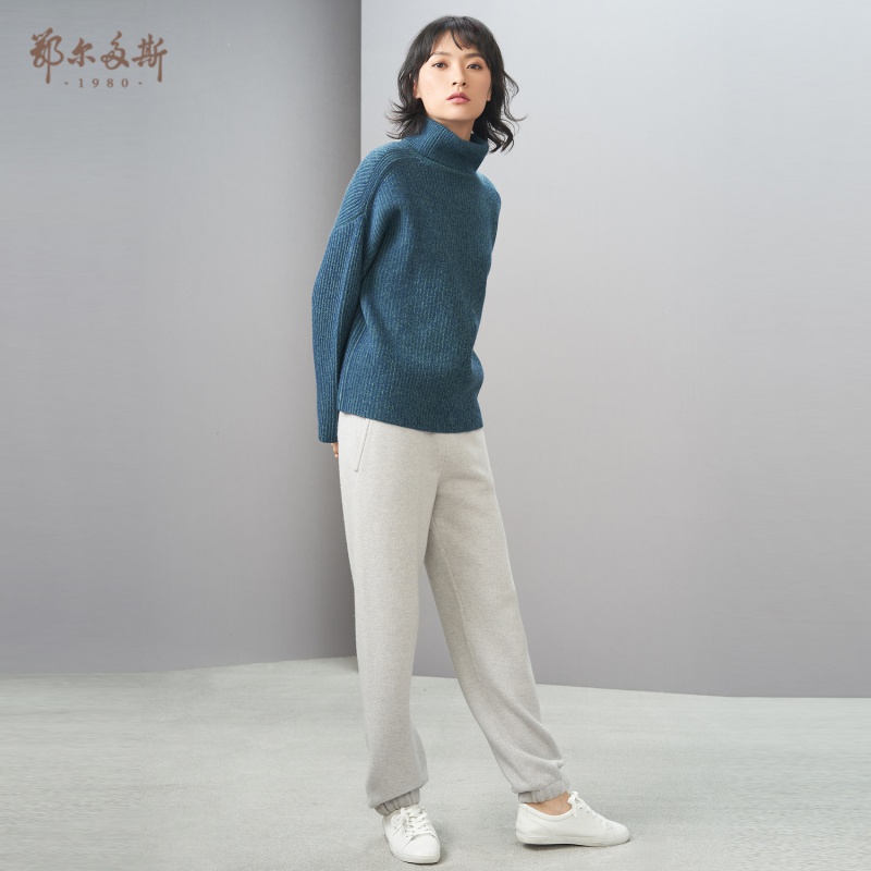 鄂尔多斯1980 秋冬高领双畦女针织衫羊绒针织衫休闲百搭