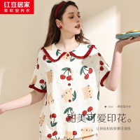 红豆居家女士纯棉可爱印花短袖居家服套装
