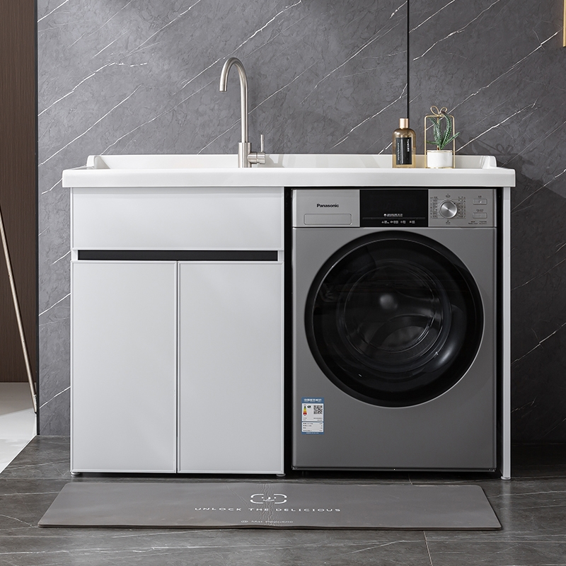 它墅定制洗衣机一体柜太空铝石英石台盆柜阳台滚筒洗衣柜组合带搓衣板