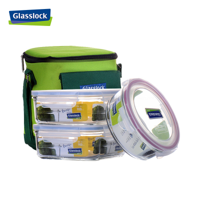 三光云彩(GLASSLOCK)耐热钢化玻璃保鲜盒3件套装GL30 饭盒可微波炉加热男女上班族带饭密封防漏盒便当碗套装