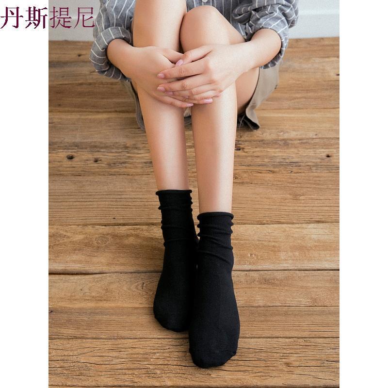 黑色袜子女日系长中筒袜纯色韩版春秋学院风薄款韩国潮堆堆袜百搭