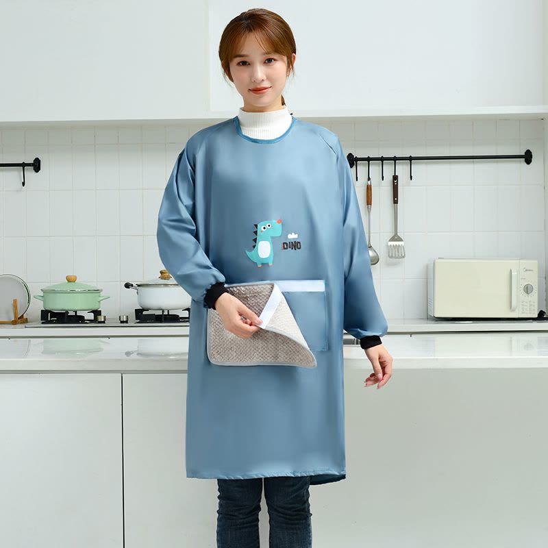 罩衣长袖外套大人女时尚家用厨房防水防油围裙工作服春秋加绒加厚图片