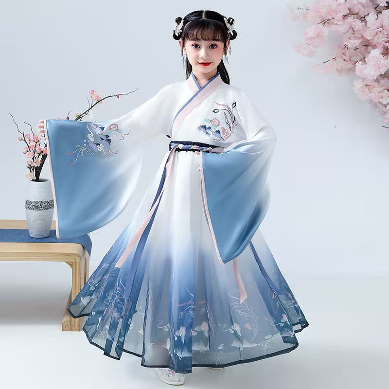 粉红色连体裙+ 110 汉服女童儿童古装超仙襦裙连衣裙秋冬12岁女孩樱花公主中国风长袖