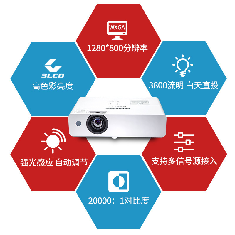 松下(Panasonic)投影仪PT-WW3601家用高清宽屏投影仪商务办公教学家庭影院投影机 (3800流明 1280×800分辨率)