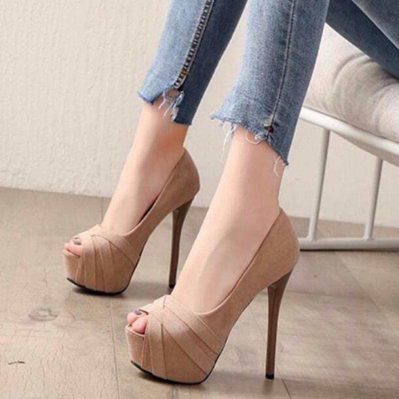 卡其鱼嘴绒面3112cm超高跟鞋性感夜店韩版公主鞋防水鱼嘴高跟鞋细跟女