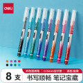 得力 彩色直液笔套装多色彩色中性笔 0.5mm全针管学生签字笔笔记宝藏 8支 /盒S855