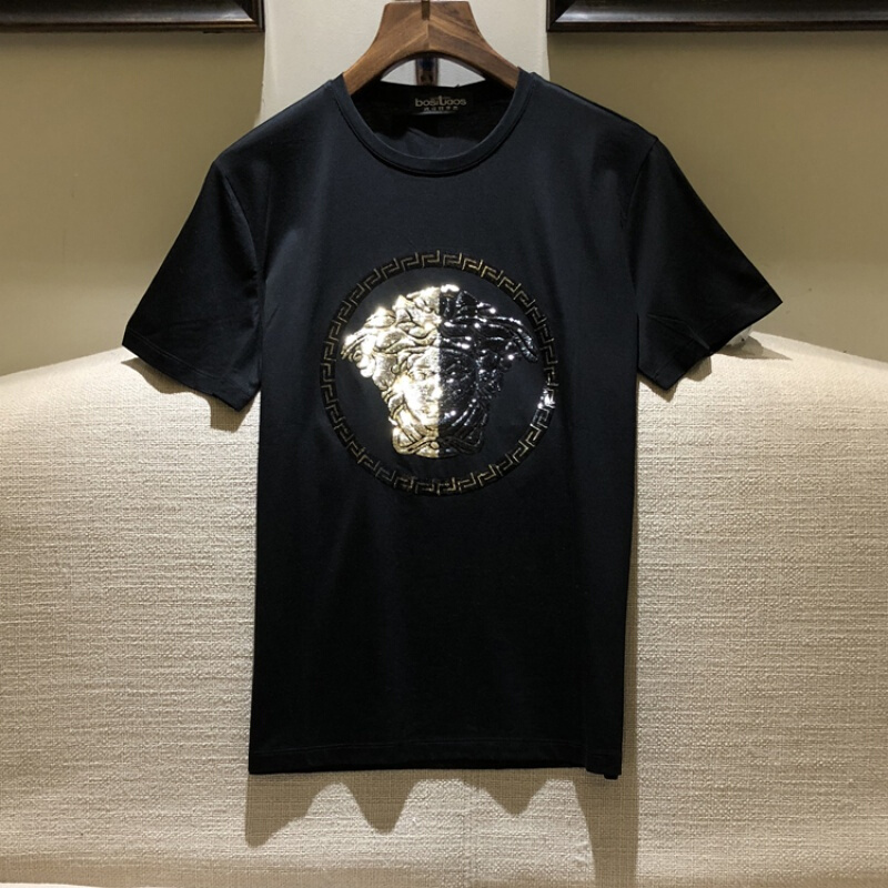 欧洲站18ss进口美杜莎双丝光纯棉小衫男士修身短袖t恤打底衫半袖