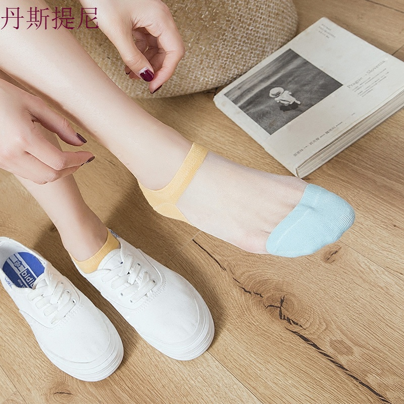 船袜女夏 丝袜全棉短袜 日系玻璃丝袜可爱女袜水晶丝袜 袜子5双装