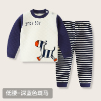 儿童新款夹棉保暖内衣套装男女童秋衣秋裤秋冬加厚家居服 低腰-深蓝色斑马 80/55