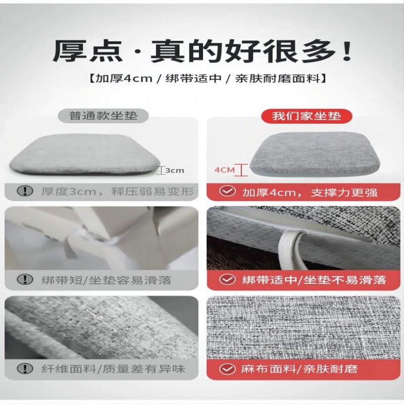 记忆坐垫办公室久坐椅垫凳垫防滑学生屁垫餐桌餐椅加厚四季麻布高清大图