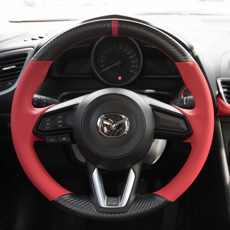 昂克赛拉方向盘套手缝真皮碳纤专用马自达3 CX-5 阿特兹CX-4把套
