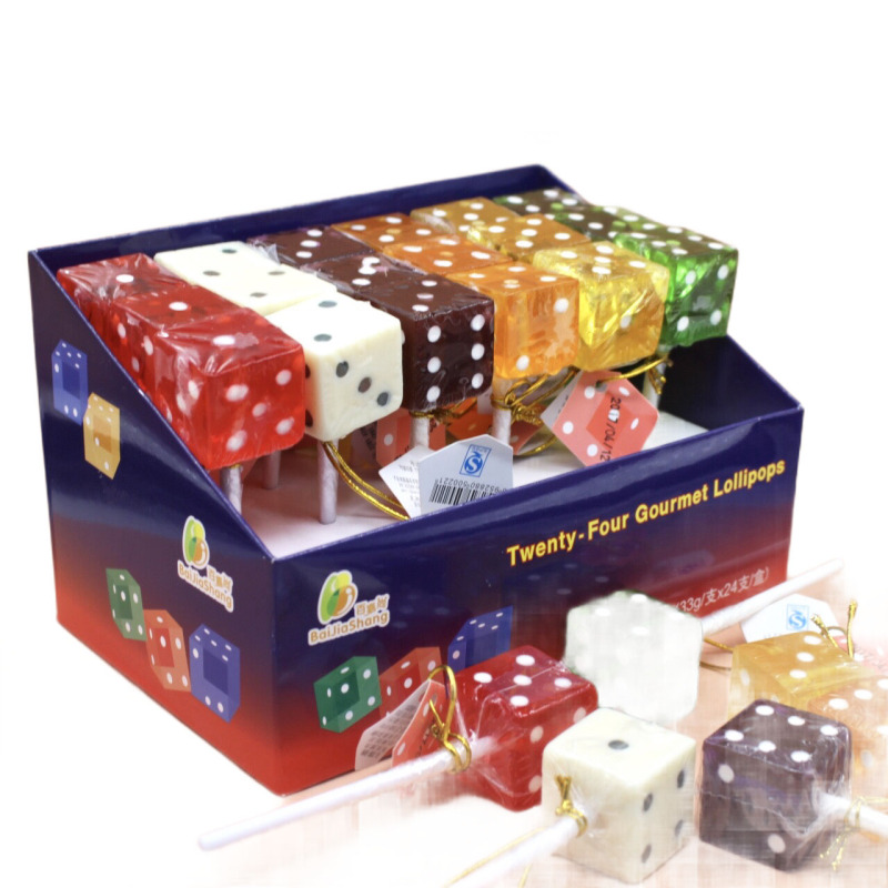 百嘉尚骰子棒棒糖可爱造型零食儿童学生送礼年货色子水果糖6支