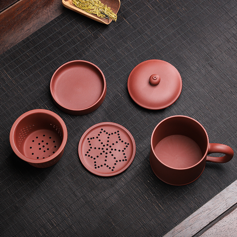 常生源 紫砂杯办公茶杯子 宜兴内胆过滤底槽清五件杯尚仕杯500ml