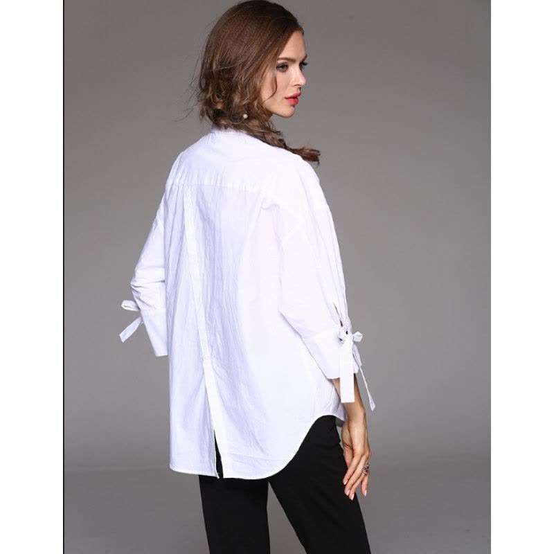 2017秋装新款 韩版女宽松职业打底衬衣刺绣休闲棉麻长袖衬衫女图片