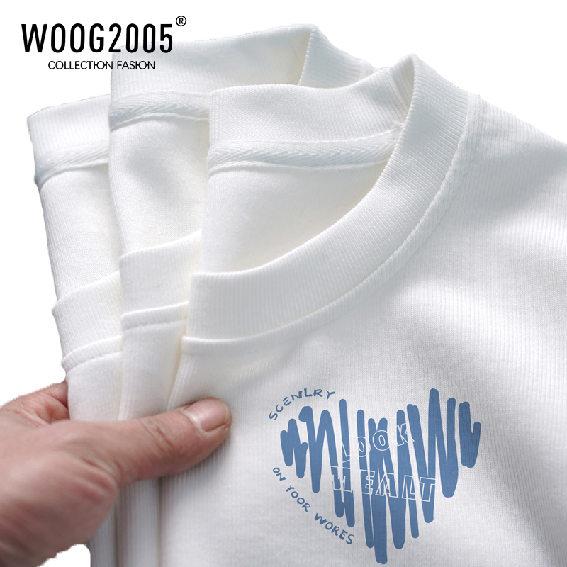 WOOG2005二本针重磅精梳棉t恤男ins潮流百搭高克重短袖设计感小众