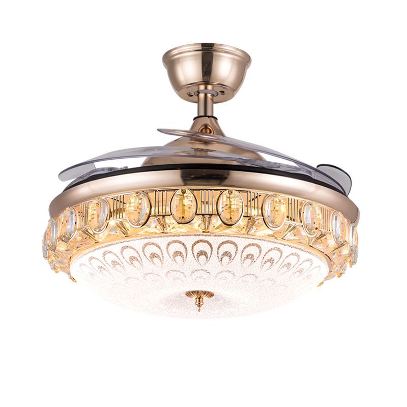 隐形风扇灯餐厅 吊扇灯家用客厅卧室带灯吊扇水晶电风扇吊灯