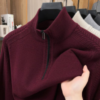 半拉链提花毛衣男加厚550克2025秋冬季新款半高领打底男士羊毛衫